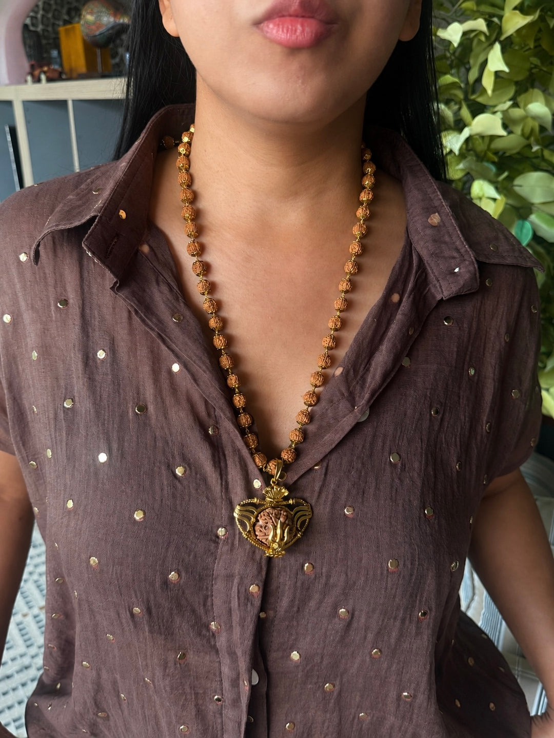 Handmade Panch Mukhi Rudraksha Pendant Necklace | Nepal Rudraksha with Certificate, 925 Silver Gold Polish