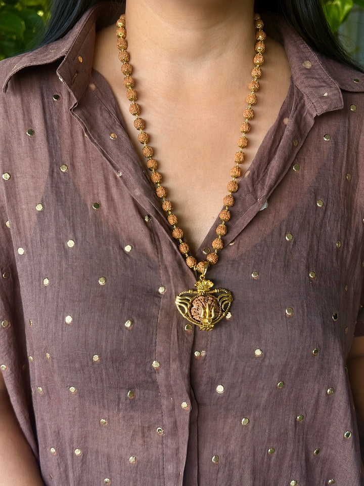 Handmade Panch Mukhi Rudraksha Pendant Necklace | Nepal Rudraksha with Certificate, 925 Silver Gold Polish