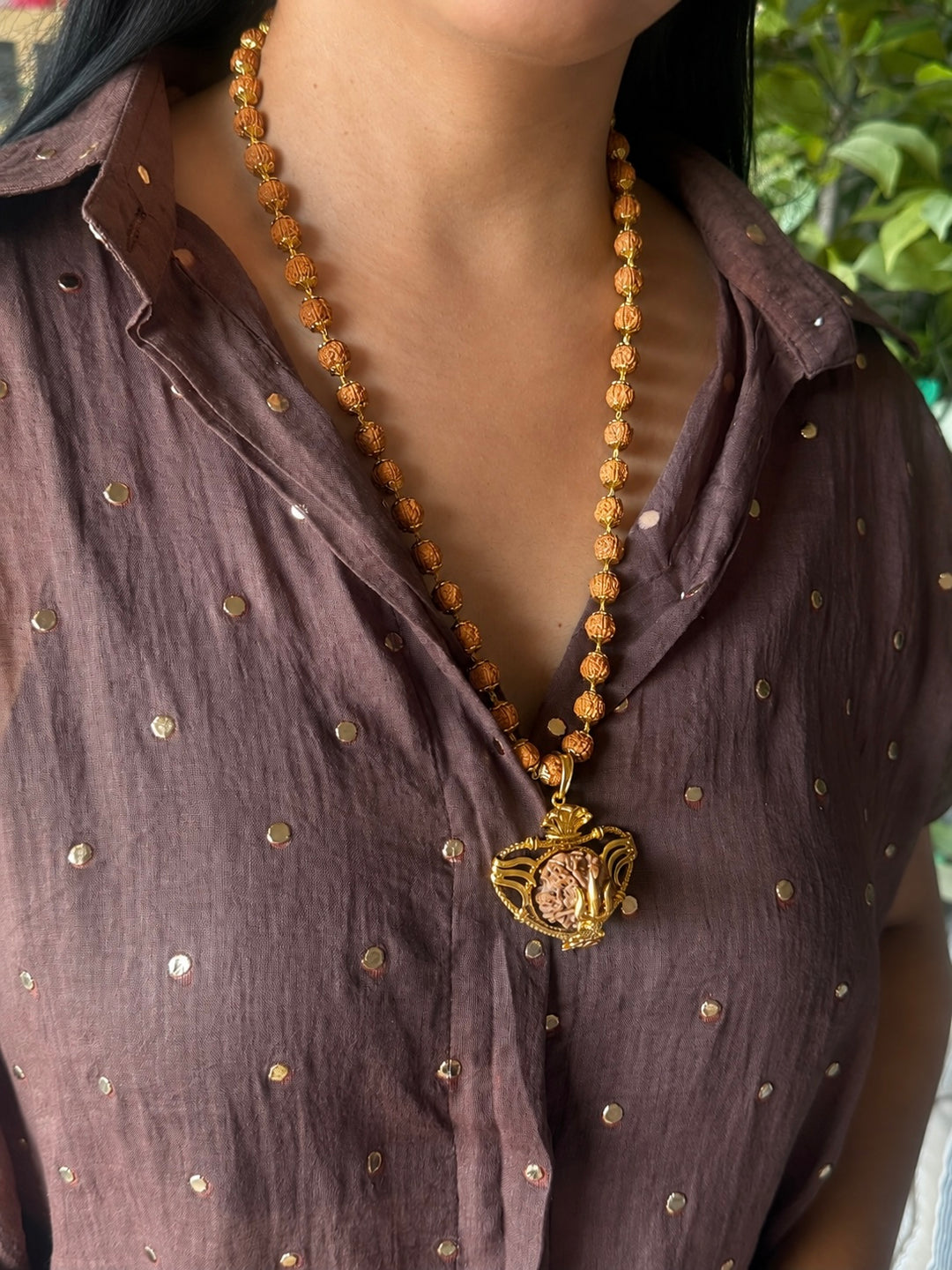 Handmade Panch Mukhi Rudraksha Pendant Necklace | Nepal Rudraksha with Certificate, 925 Silver Gold Polish
