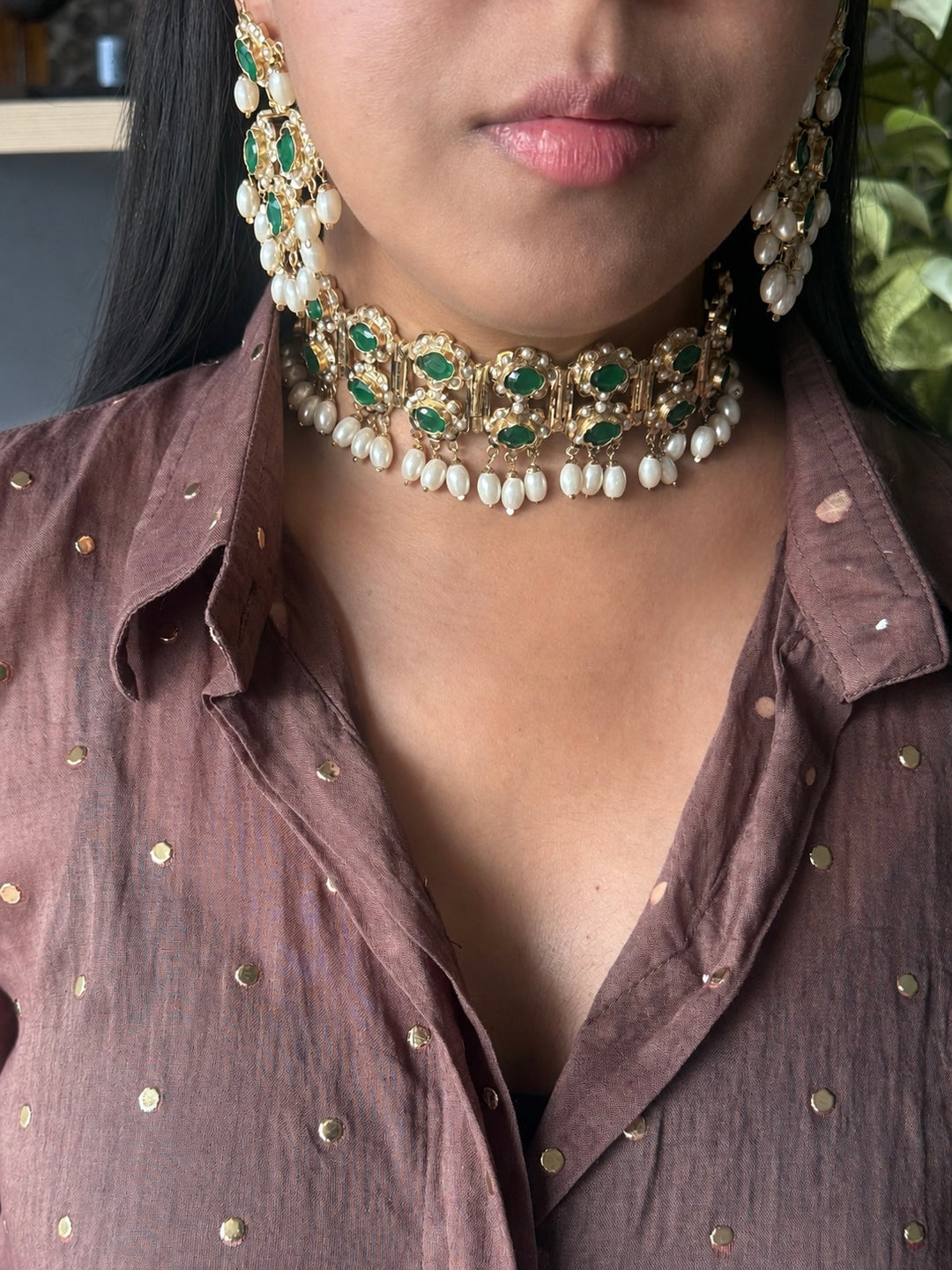 Handmade Fine Twin Layer Choker Necklace Set 18K Gold Plated | SHIVKA