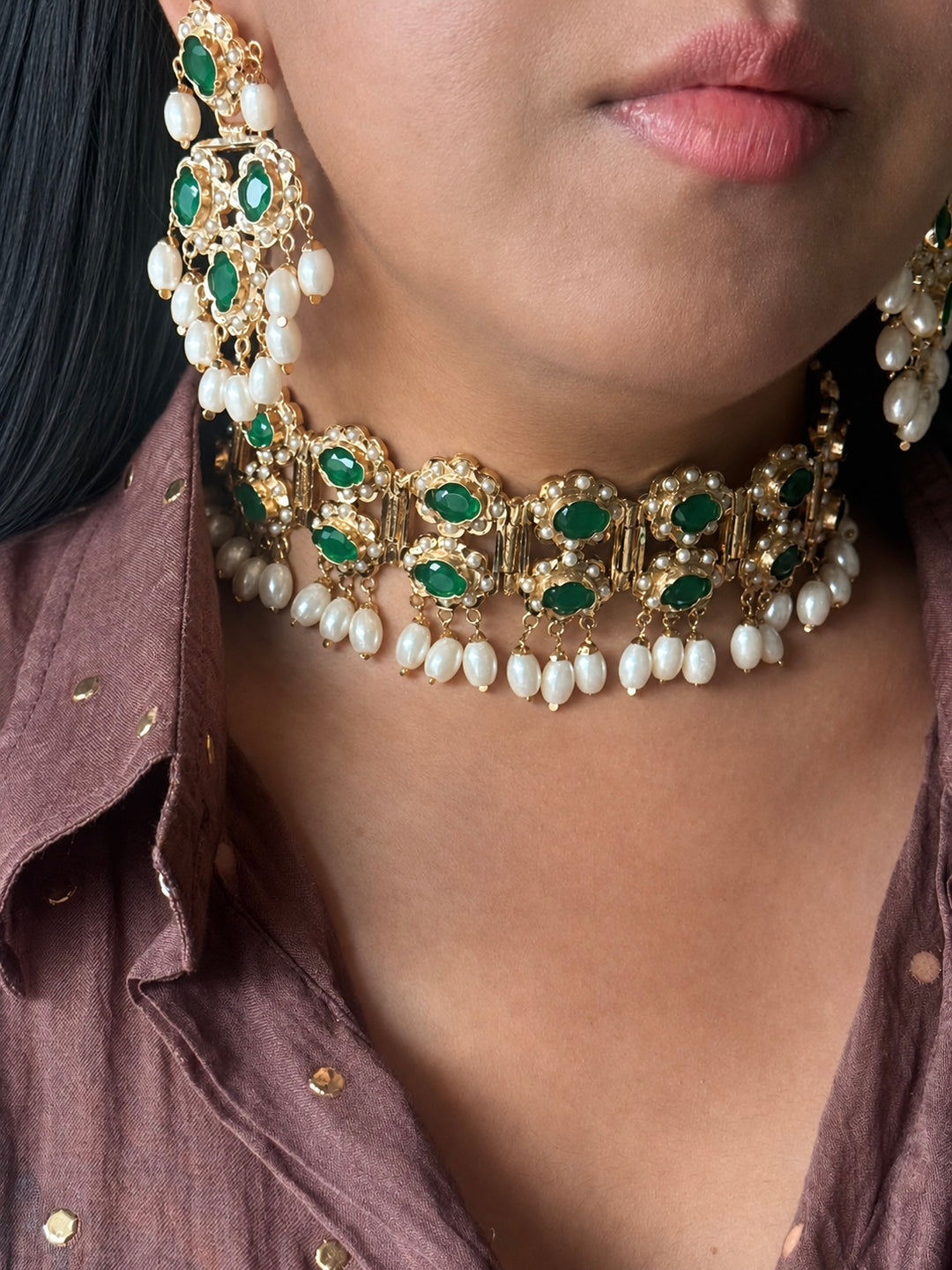 Handmade Fine Twin Layer Choker Necklace Set 18K Gold Plated | SHIVKA