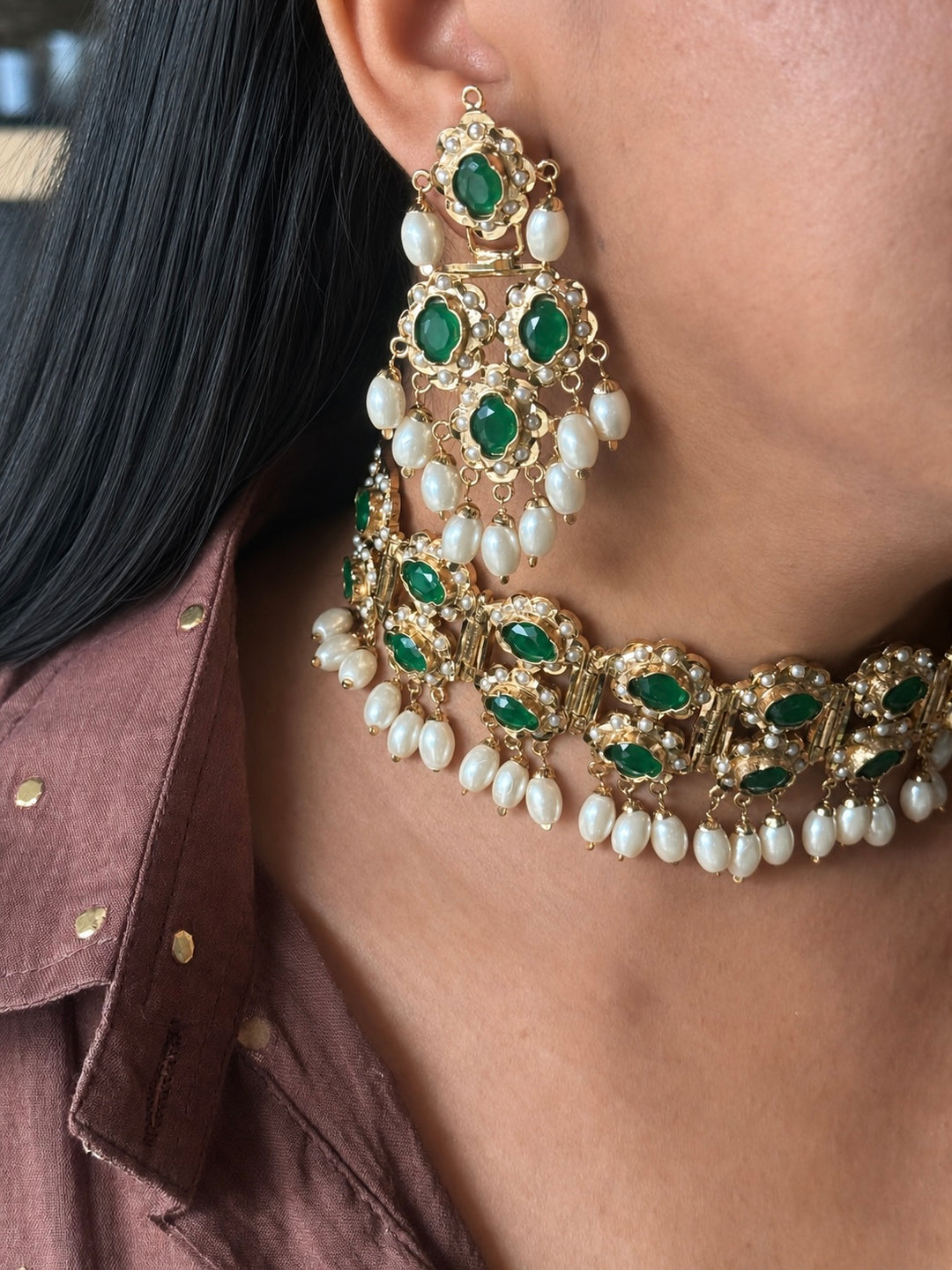 Handmade Fine Twin Layer Choker Necklace Set 18K Gold Plated | SHIVKA