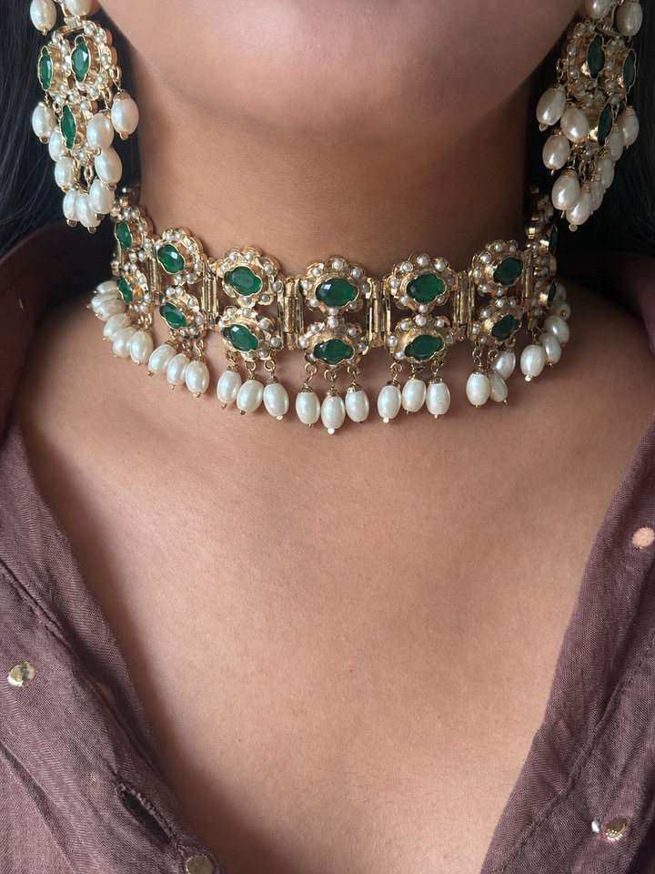 Handmade Fine Twin Layer Choker Necklace Set 18K Gold Plated | SHIVKA