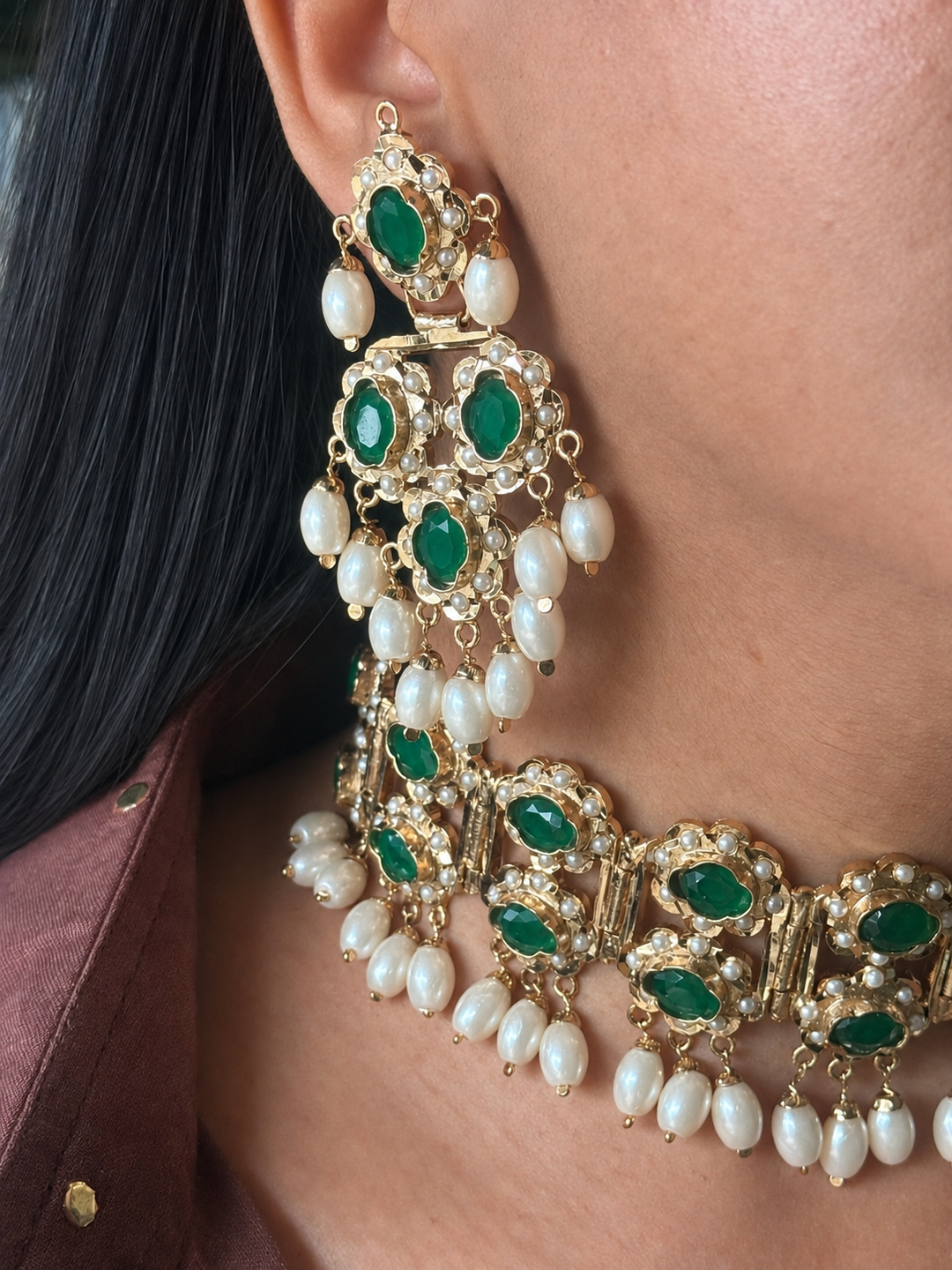 Handmade Fine Twin Layer Choker Necklace Set 18K Gold Plated | SHIVKA