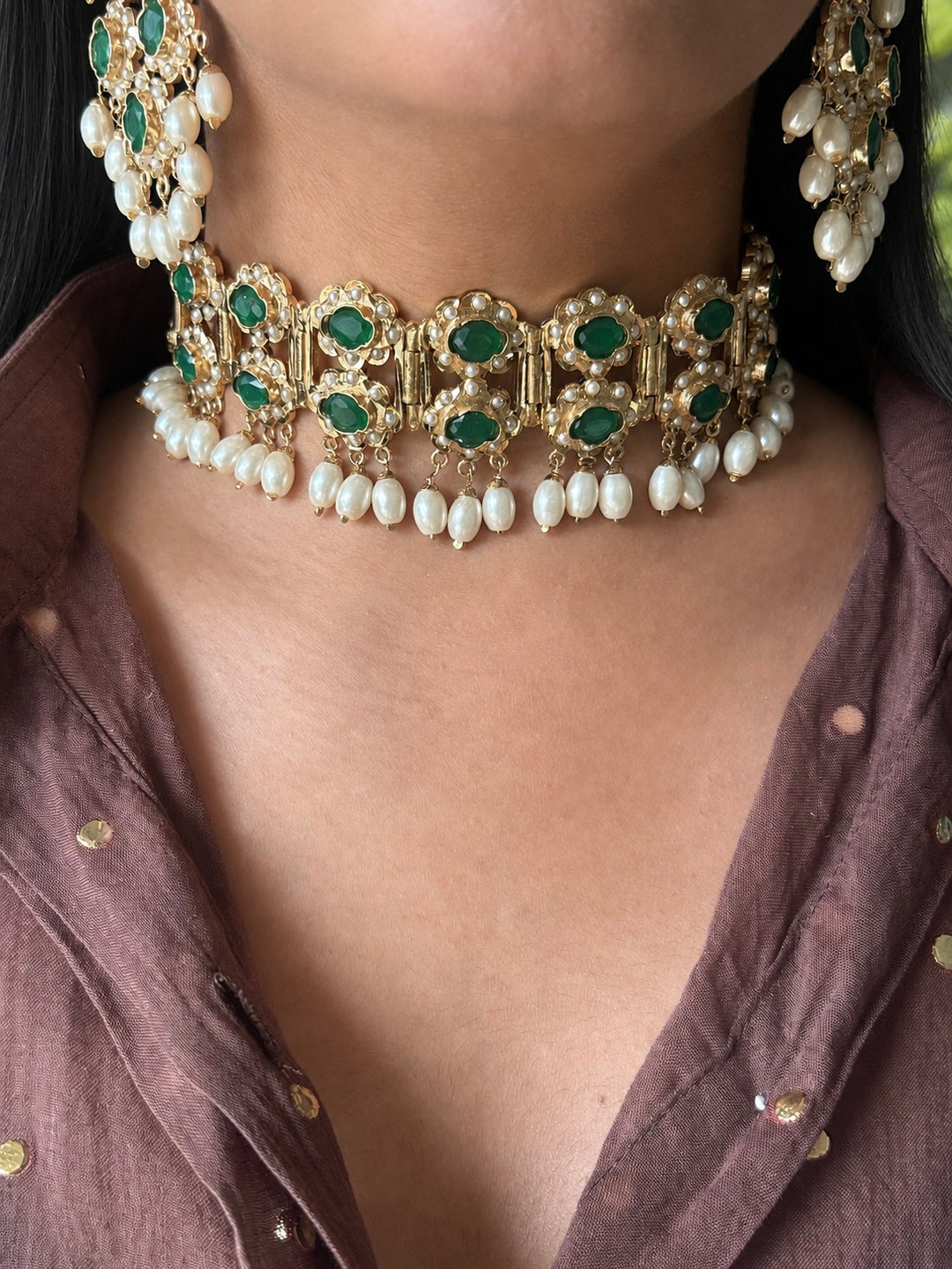Handmade Fine Twin Layer Choker Necklace Set 18K Gold Plated | SHIVKA