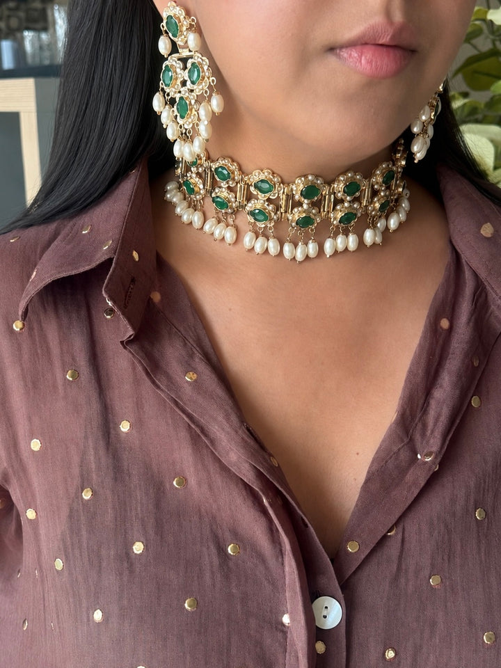 Handmade Fine Twin Layer Choker Necklace Set 18K Gold Plated | SHIVKA