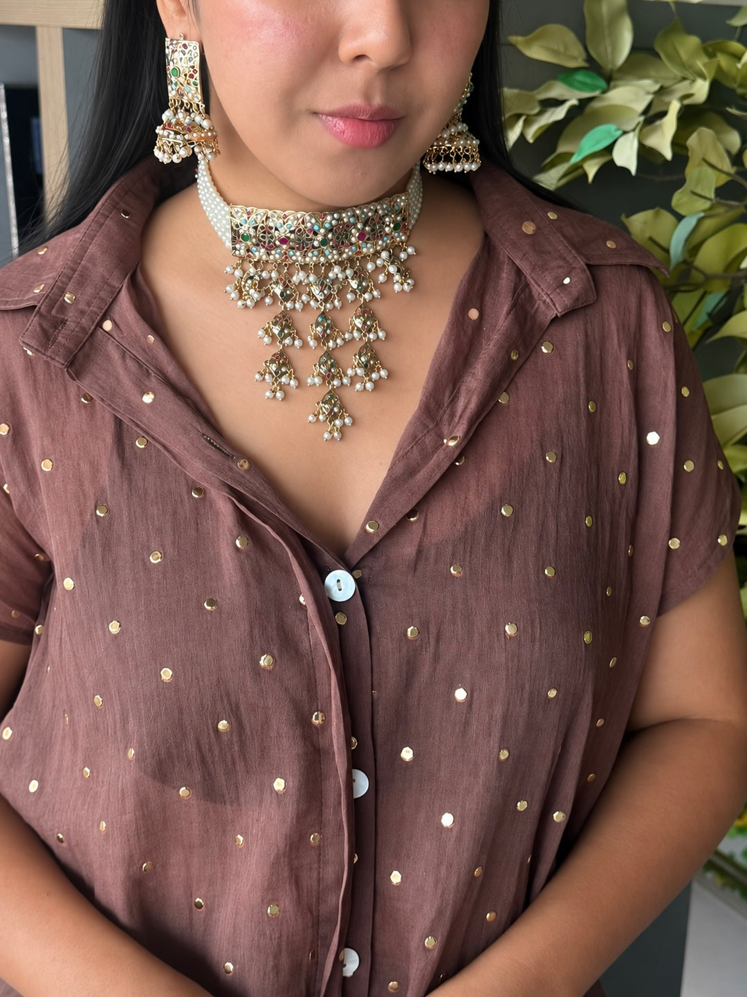 Handmade Jadau Choker Necklace Set 18K Gold Plated | SHIVKA