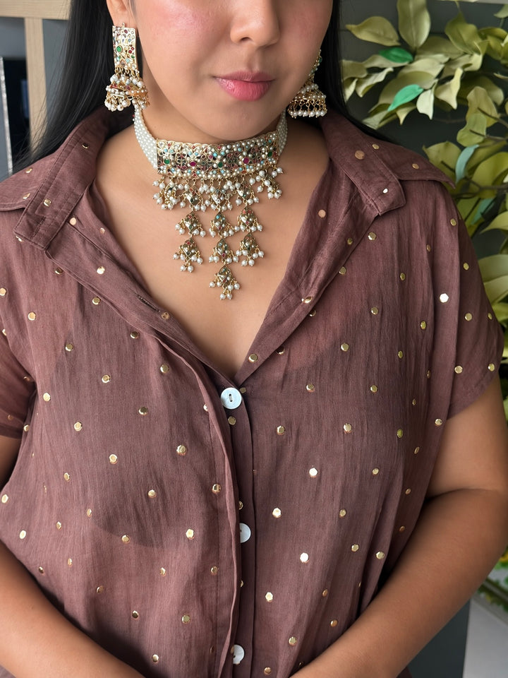 Handmade Jadau Choker Necklace Set 18K Gold Plated | SHIVKA