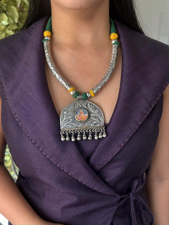 Hand-Painted Ganesha Tribal Pendant Necklace