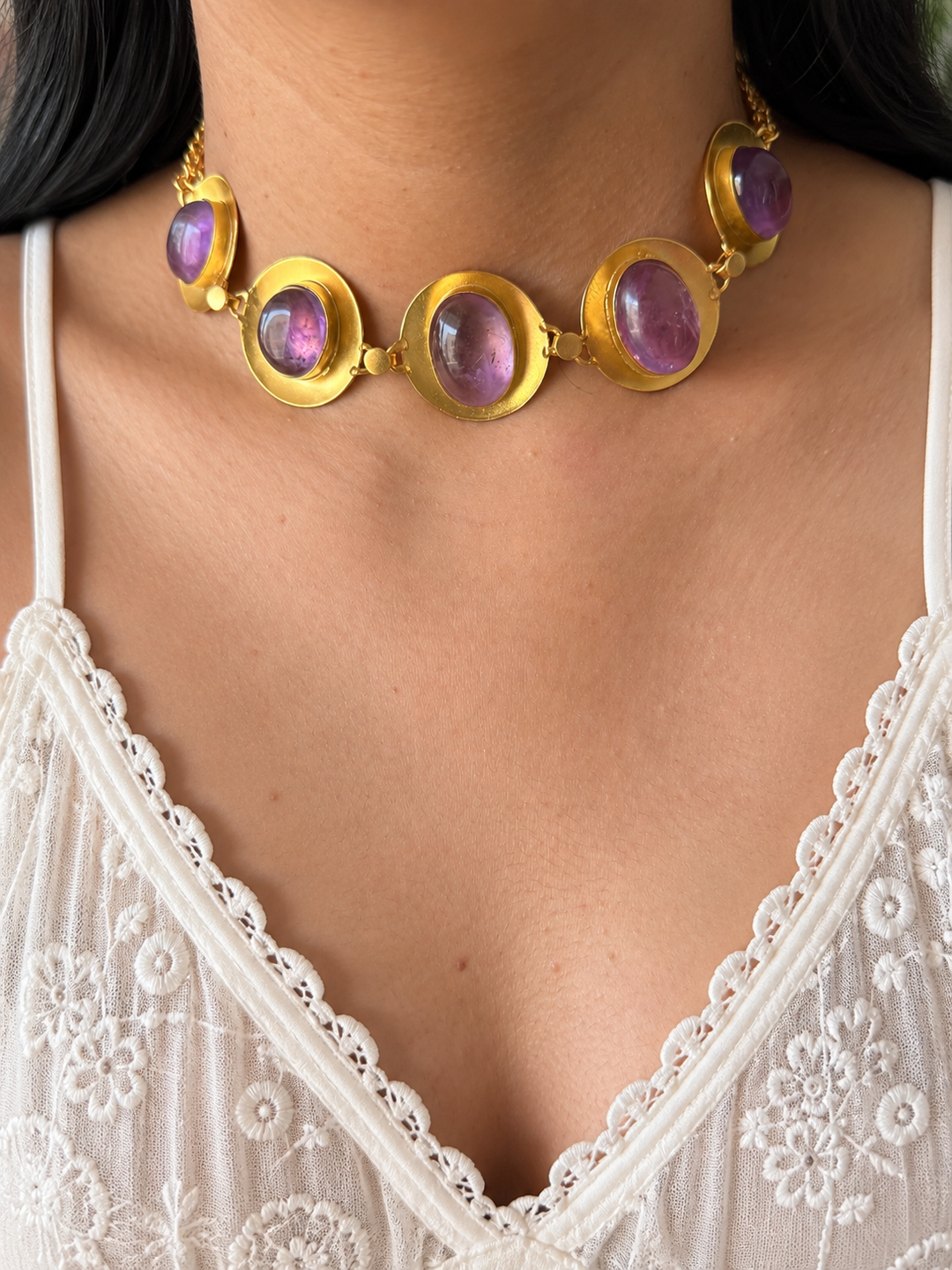 Amethyst Pod Gold-Tone Choker Necklace