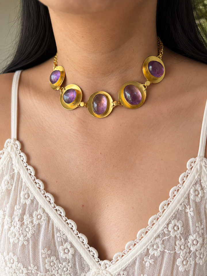 Amethyst Pod Gold-Tone Choker Necklace