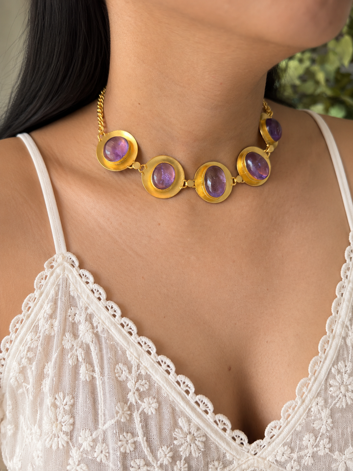 Amethyst Pod Gold-Tone Choker Necklace
