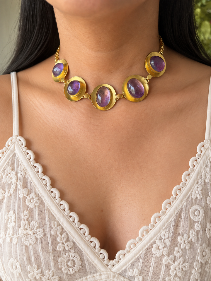 Amethyst Pod Gold-Tone Choker Necklace