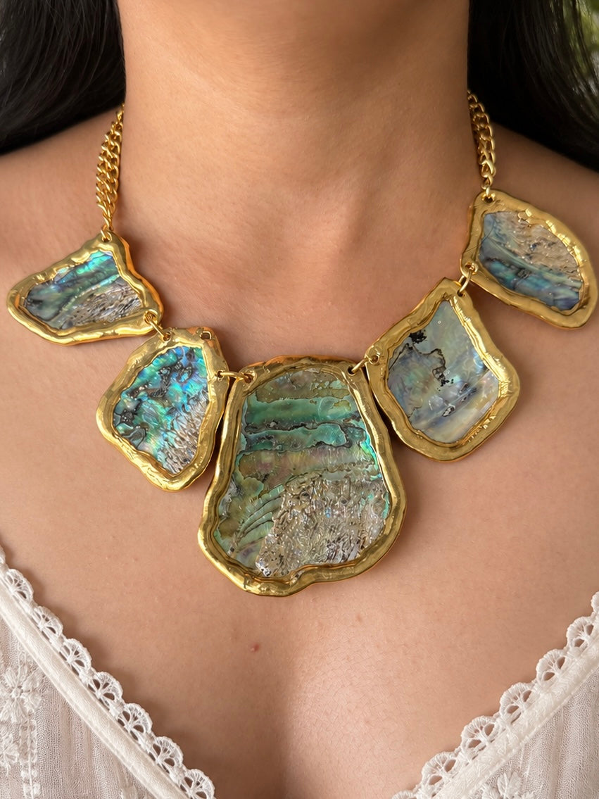 Gold-Edged Abalone Shell Collar Necklace