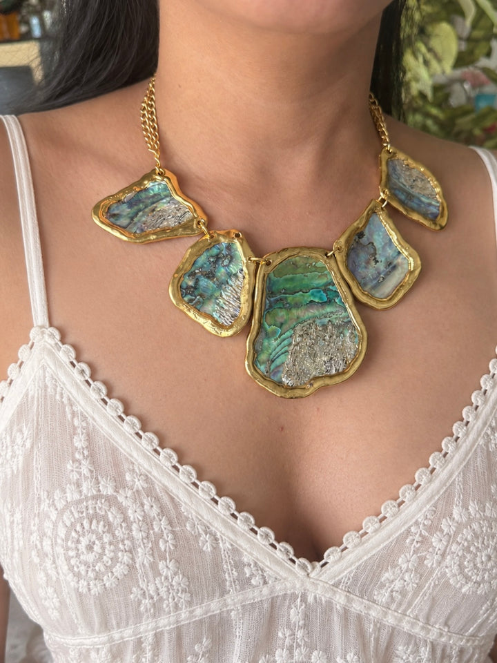 Gold-Edged Abalone Shell Collar Necklace