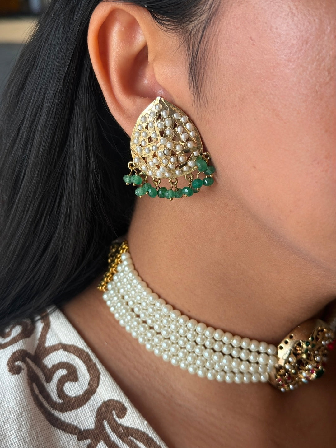 Statement Jadau Choker Necklace Set | 18k Gold Plated | Copper & Semi-Precious Stones