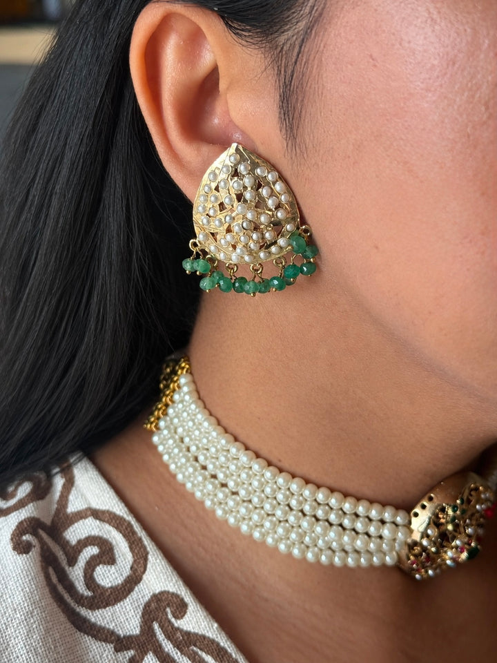Statement Jadau Choker Necklace Set | 18k Gold Plated | Copper & Semi-Precious Stones