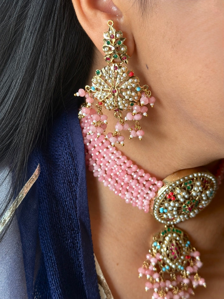 Statement Jadau Choker Necklace Set | 18k Gold Plated | Copper & Semi-Precious Stones