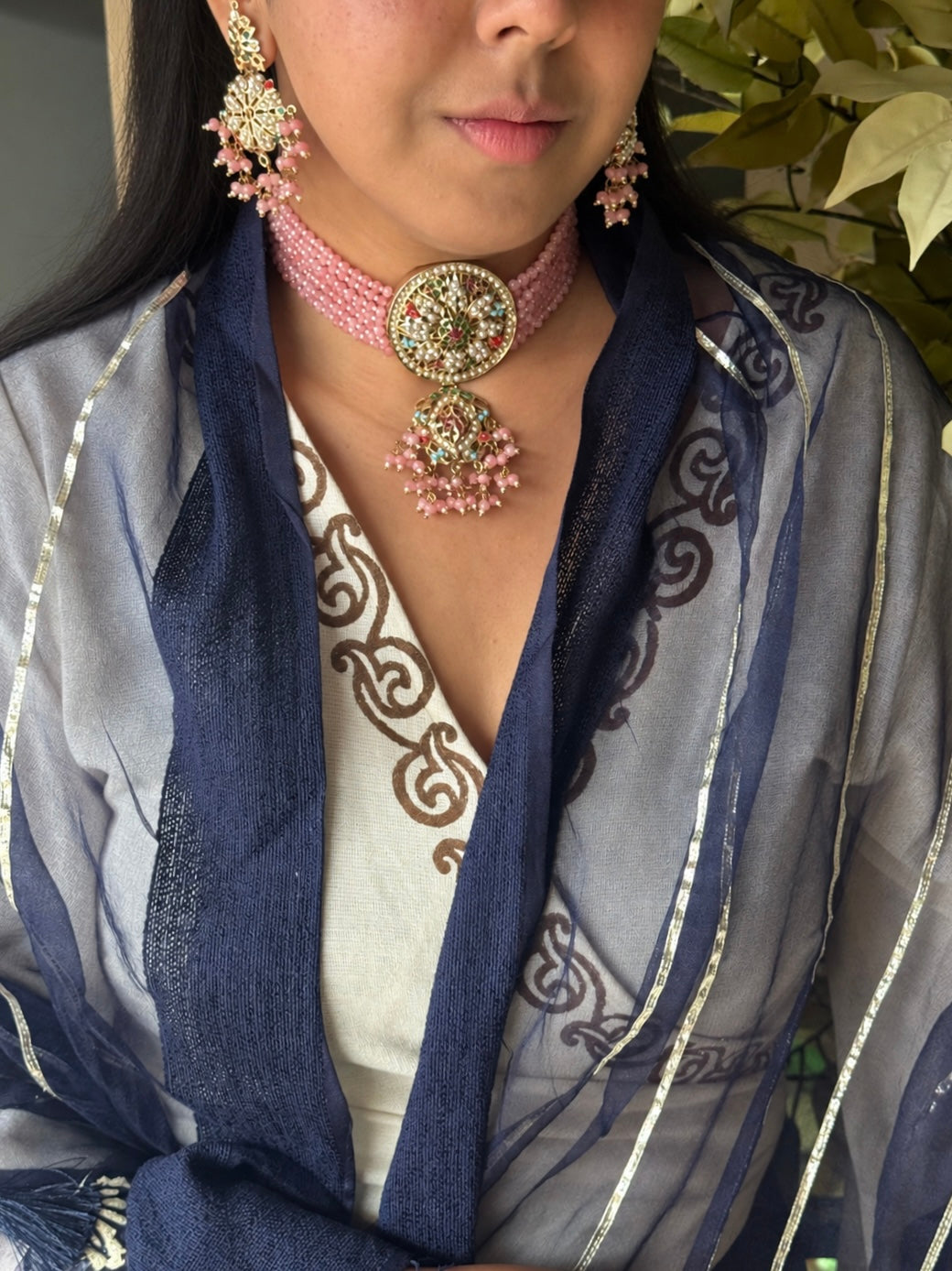 Statement Jadau Choker Necklace Set | 18k Gold Plated | Copper & Semi-Precious Stones