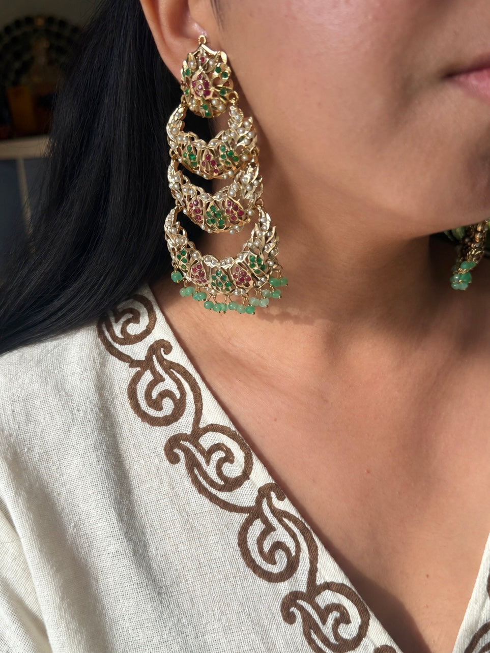 Statement Jadau Chandbaalis | 18k Gold Plated | Copper & Semi-Precious Stones