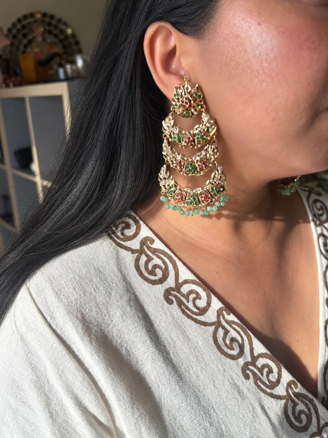 Statement Jadau Chandbaalis | 18k Gold Plated | Copper & Semi-Precious Stones