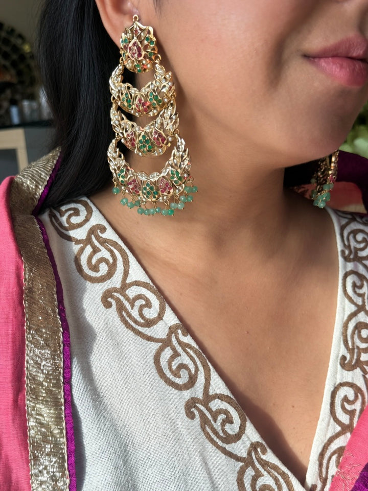 Statement Jadau Chandbaalis | 18k Gold Plated | Copper & Semi-Precious Stones