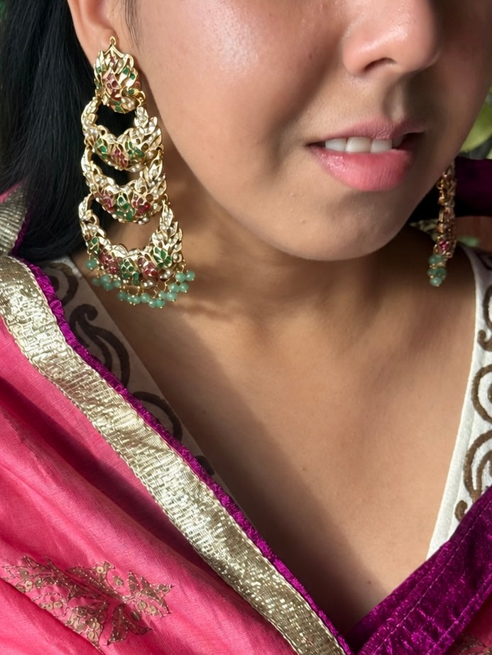 Statement Jadau Chandbaalis | 18k Gold Plated | Copper & Semi-Precious Stones