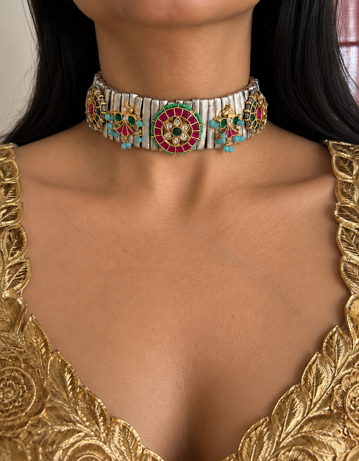 Floral Kundan Choker Set with Matching Lotus Earrings