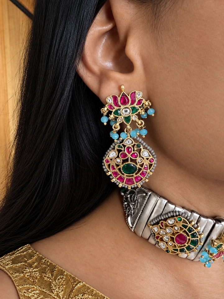 Floral Kundan Choker Set with Matching Lotus Earrings