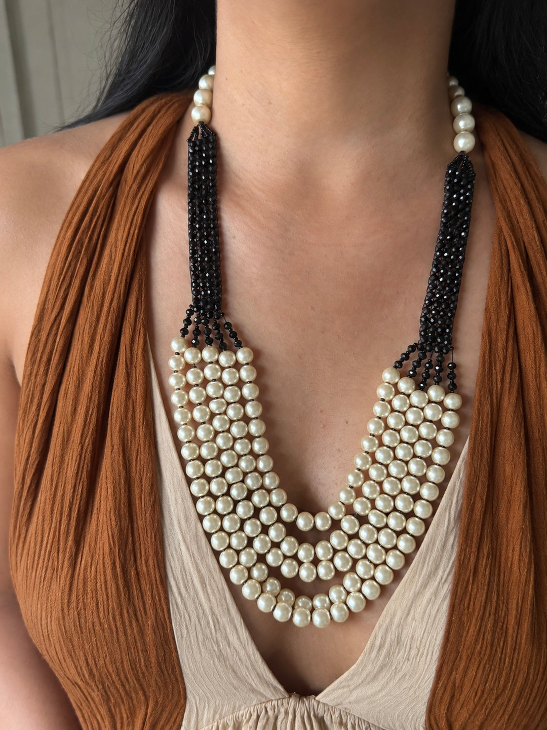 The Monochromia Pearl Necklace, Black and White  Pearl Statement Necklace