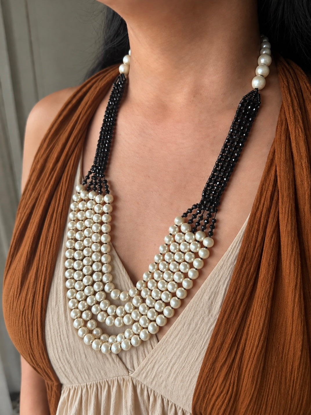 The Monochromia Pearl Necklace, Black and White  Pearl Statement Necklace