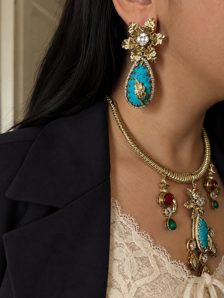 Antique Gold Finished Turquoise Hasli Choker Set