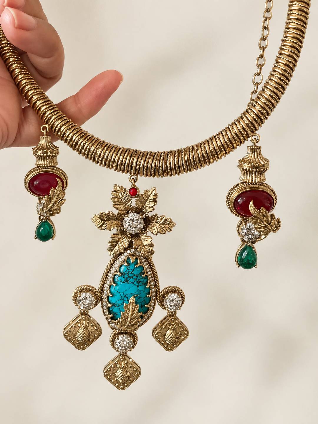 Antique Gold Finished Turquoise Hasli Choker Set