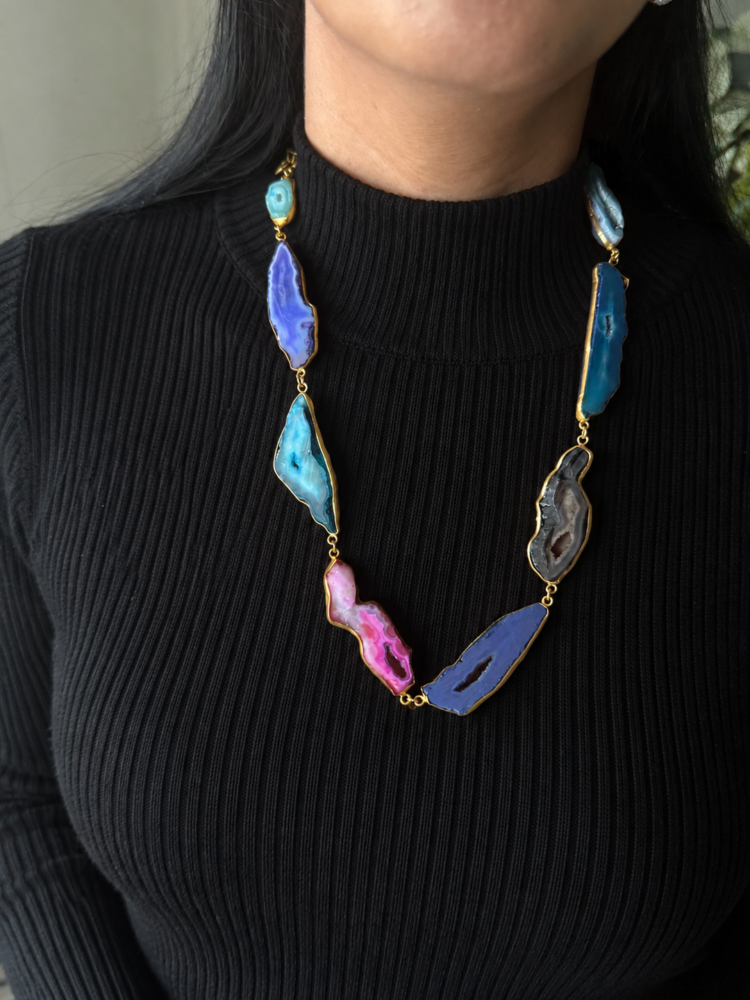 Statement Multicolor Agate Slices Necklace
