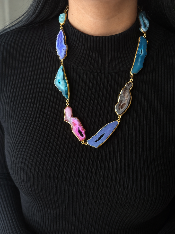 Statement Multicolor Agate Slices Necklace