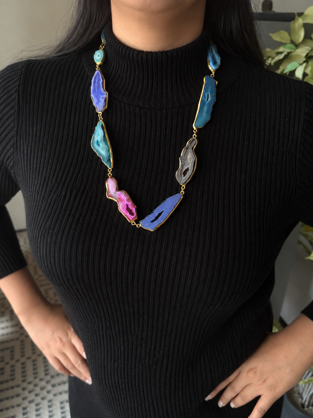 Statement Multicolor Agate Slices Necklace