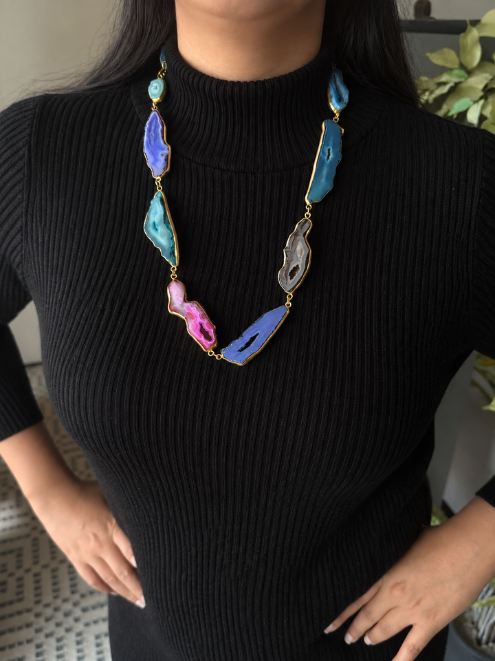 Statement Multicolor Agate Slices Necklace