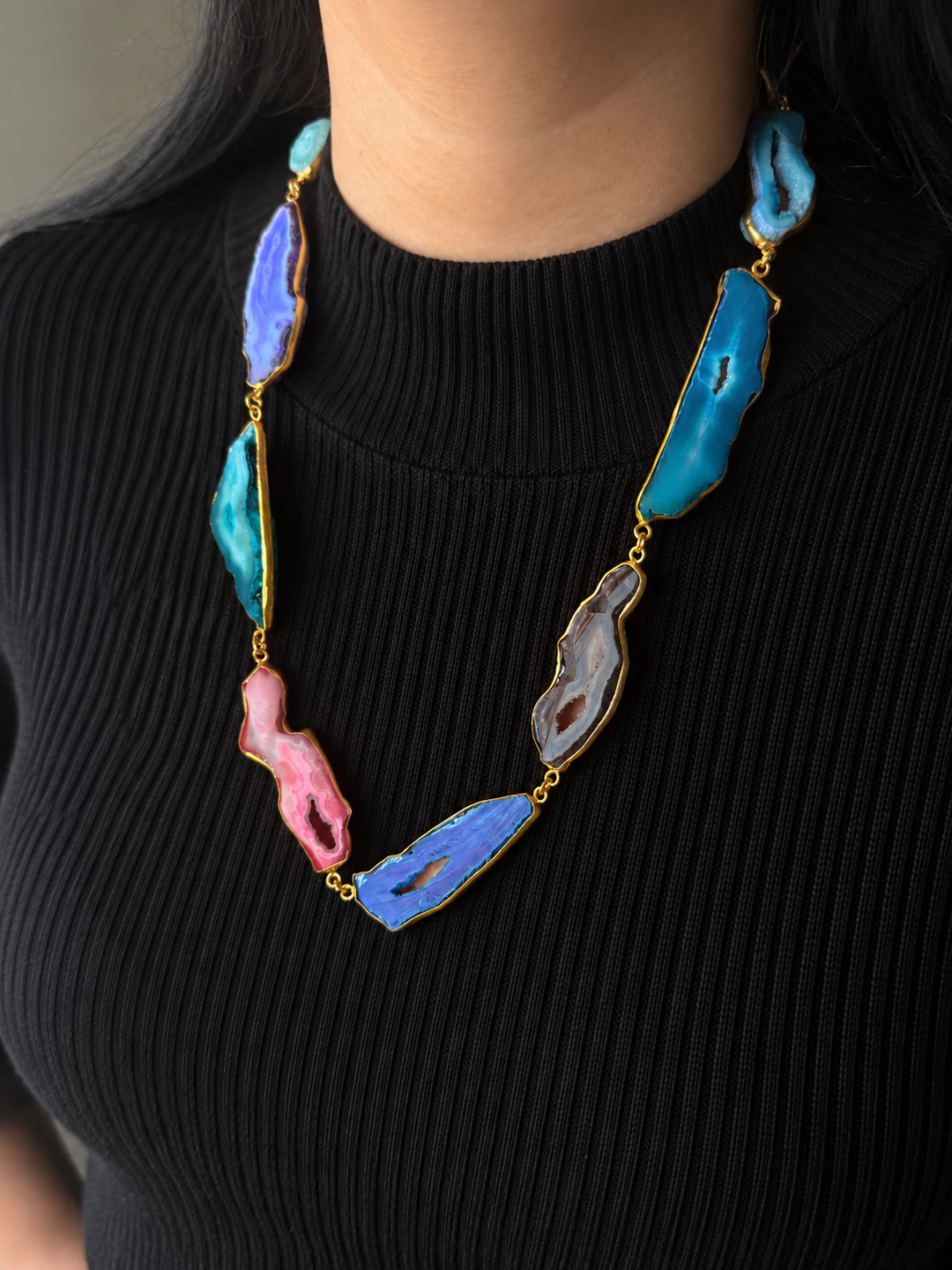 Statement Multicolor Agate Slices Necklace