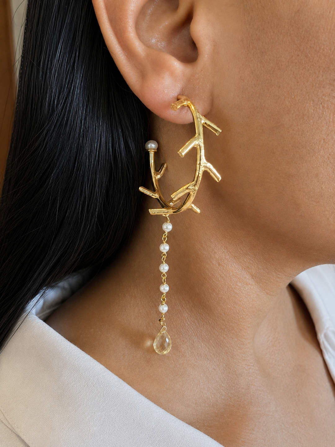 Pearl Drop Hoop Earrings