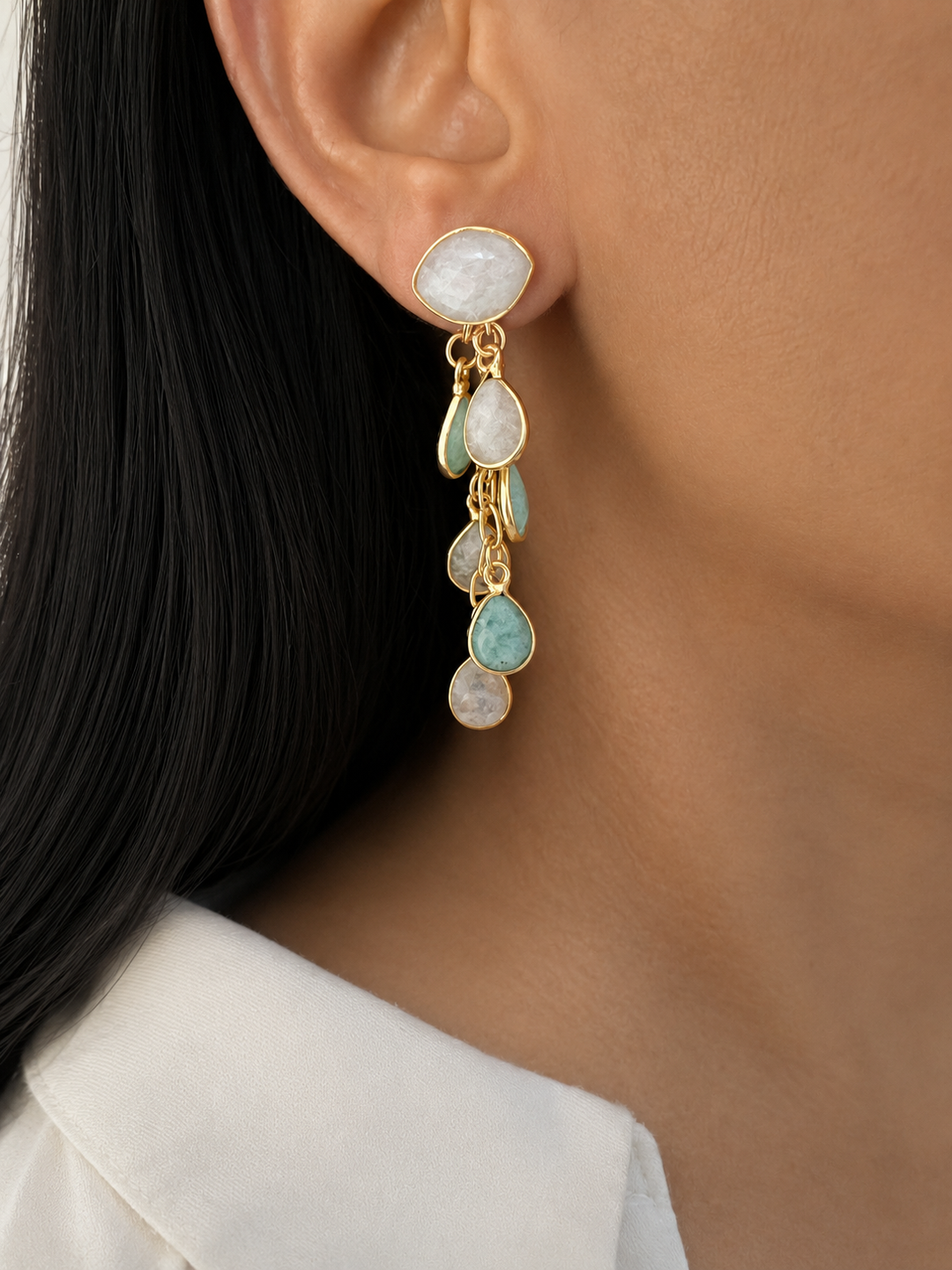 Amazonite and Moonstone Dangle Earrings