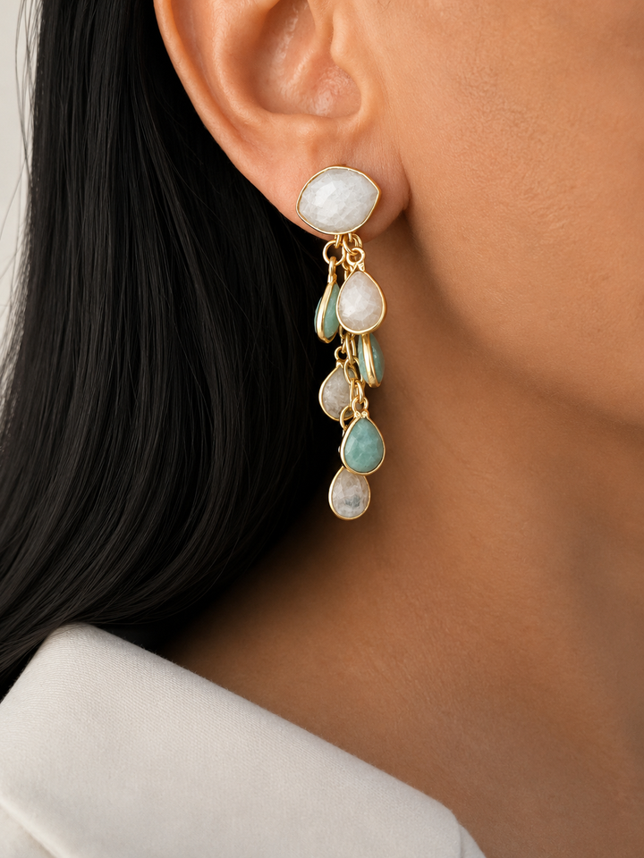 Amazonite and Moonstone Dangle Earrings