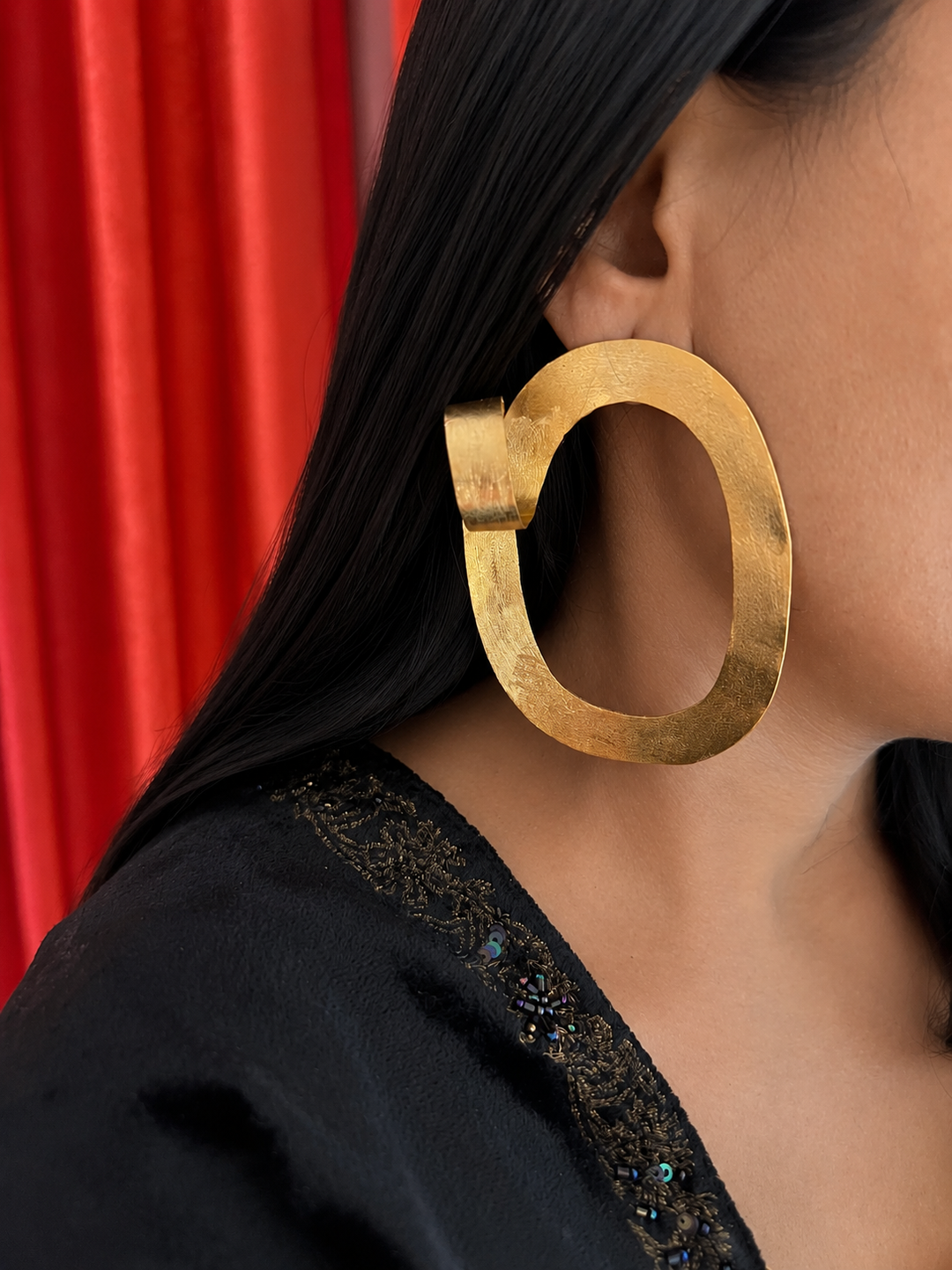 Asymmetrical Gold Tone Statement Earrings, Modern Brass Jewelry