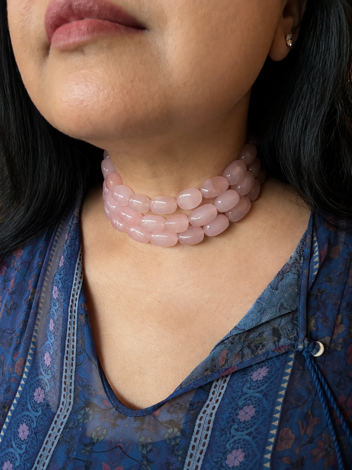 Rose Quartz Choker Necklace: Brass Clasp, Adjustable Fit