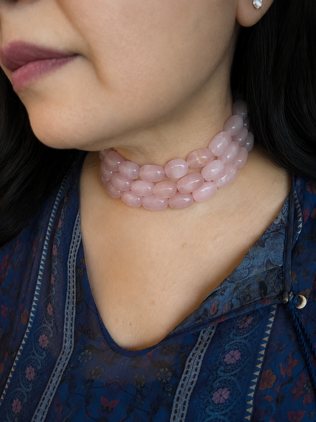 Rose Quartz Choker Necklace: Brass Clasp, Adjustable Fit
