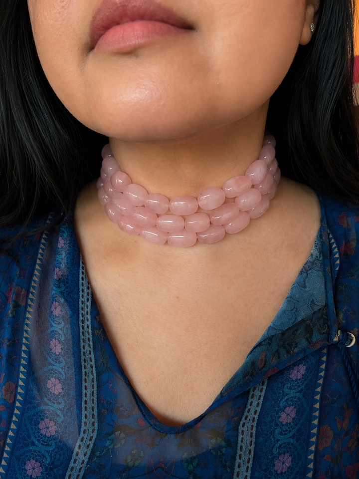 Rose Quartz Choker Necklace: Brass Clasp, Adjustable Fit