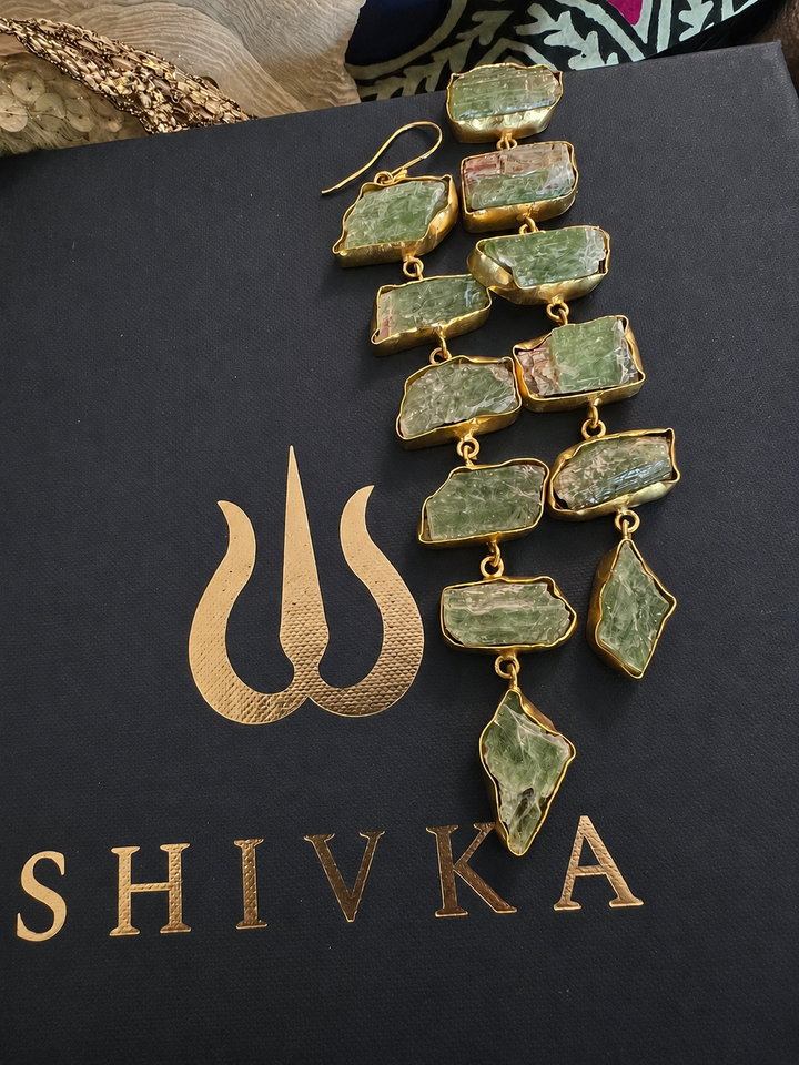 Long Raw Peridot Danglers
