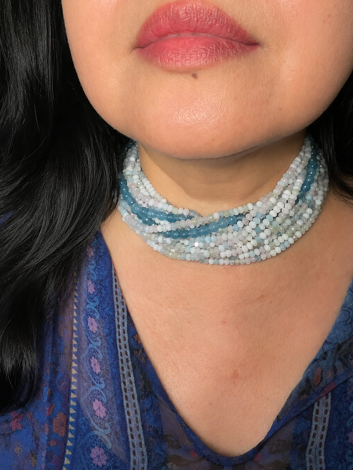 Multi-Strand Aquamarine & Apatite Choker, Ocean Mist Choker
