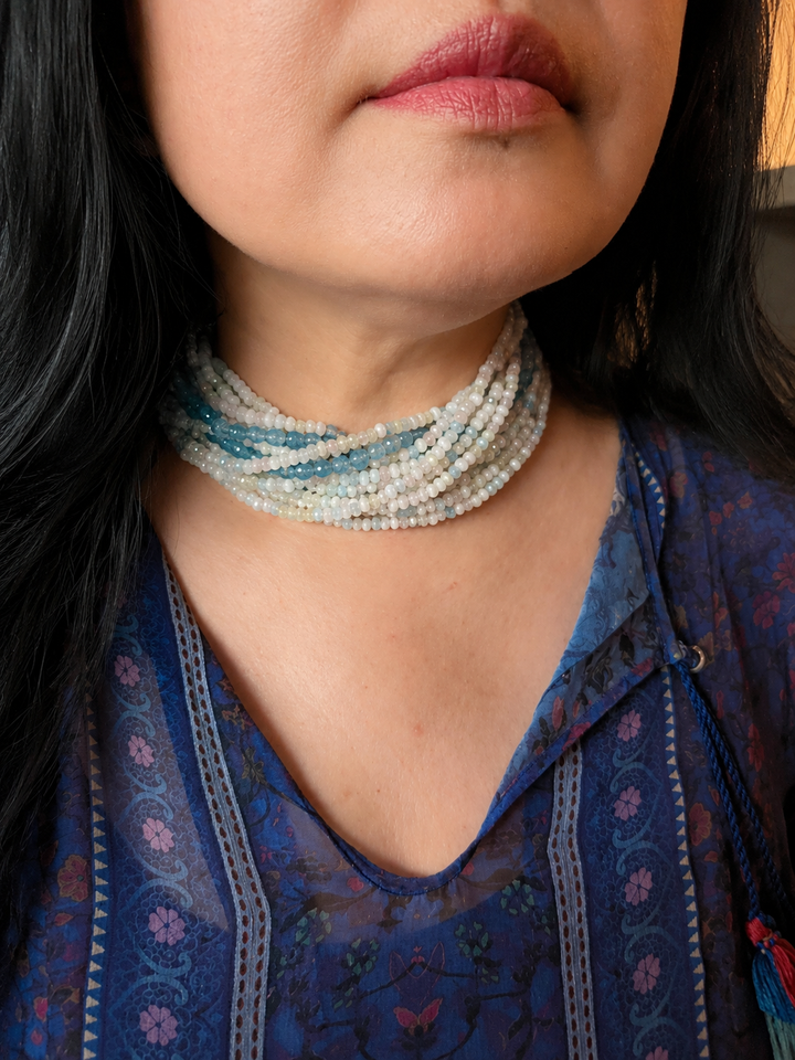 Multi-Strand Aquamarine & Apatite Choker, Ocean Mist Choker