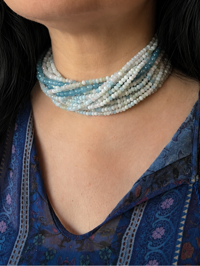 Multi-Strand Aquamarine & Apatite Choker, Ocean Mist Choker