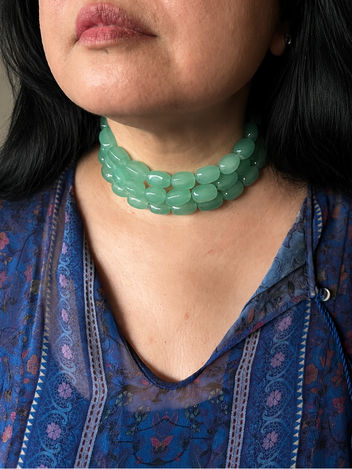 Green Aventurine Choker Necklace: Brass Clasp, Adjustable